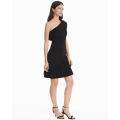 Black One-Shoulder Ruffle Evening Dress